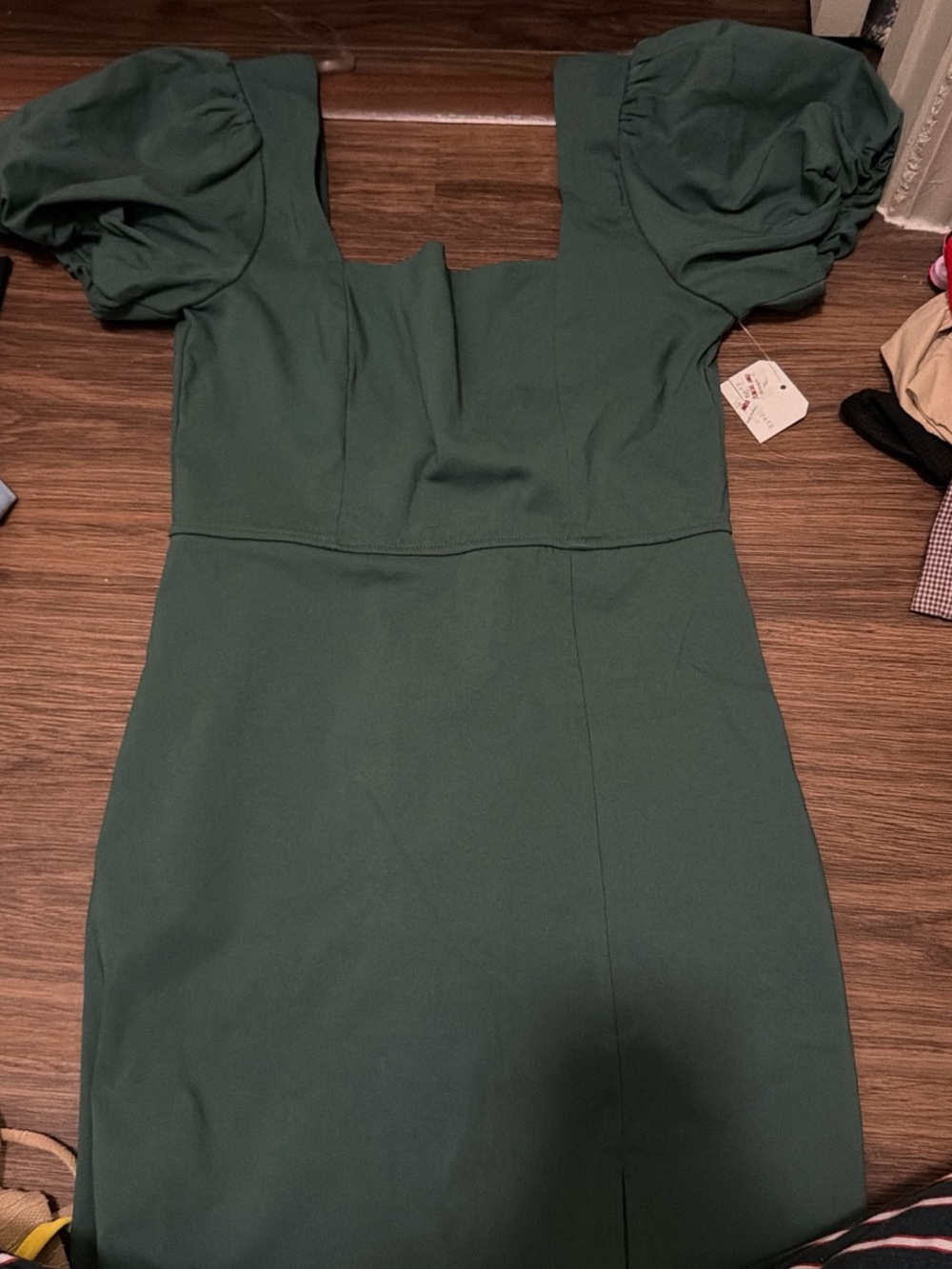 Altar'd State Dark Green Puff-Sleeve Square Neck Mini Dress